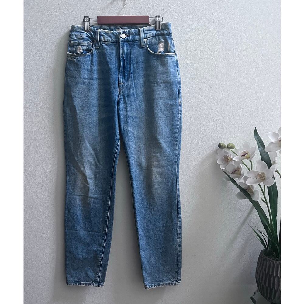 GOOD AMERICAN Blue High Rise Light Wash Tapered Jeans Women's Denim Size 4/27‎
